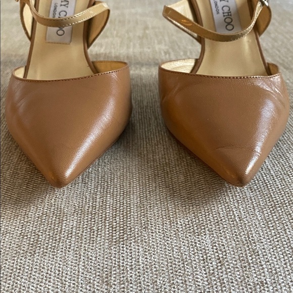 Jimmy Choo Leather Typhoon D’Orsay Pumps Heels Black Nude Pointed-Toe Size 7.5 - Picture 6 of 16